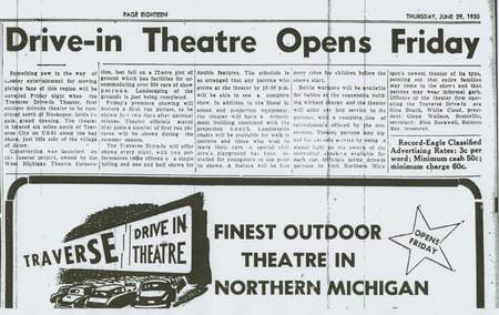 Traverse Drive-In Theatre - Newspaper Ad June 30 1950 (newer photo)